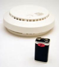 photo of smoke detector with battery